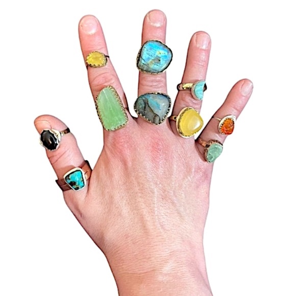 Green Calcite Crystal + Brass Metal Ring - Picture 7 of 7